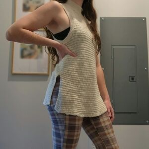 Ecru Knit Mock Neck Sweater Vest